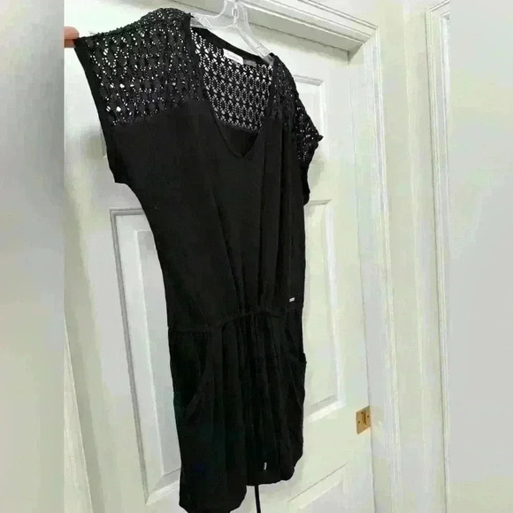 Calvin Klein Crochet Beach Coverup Casual Dress Black Drawstring 2 Pockets Sz XL - Picture 8 of 12